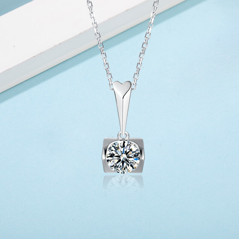 Solitaire Moissanite Heart-Shaped Sterling Silver Necklace Pendant