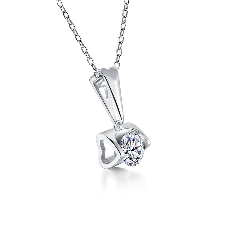 Solitaire Moissanite Heart-Shaped Sterling Silver Necklace Pendant