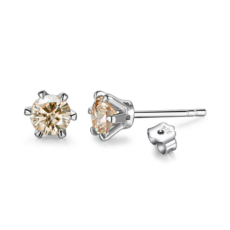 Solitaire Moissanite Six Prong Sterling Silver Stud Earrings