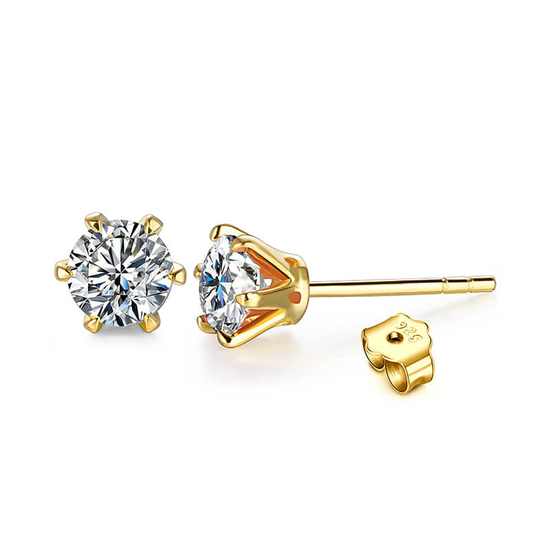 Solitaire Moissanite Six Prong Sterling Silver Stud Earrings