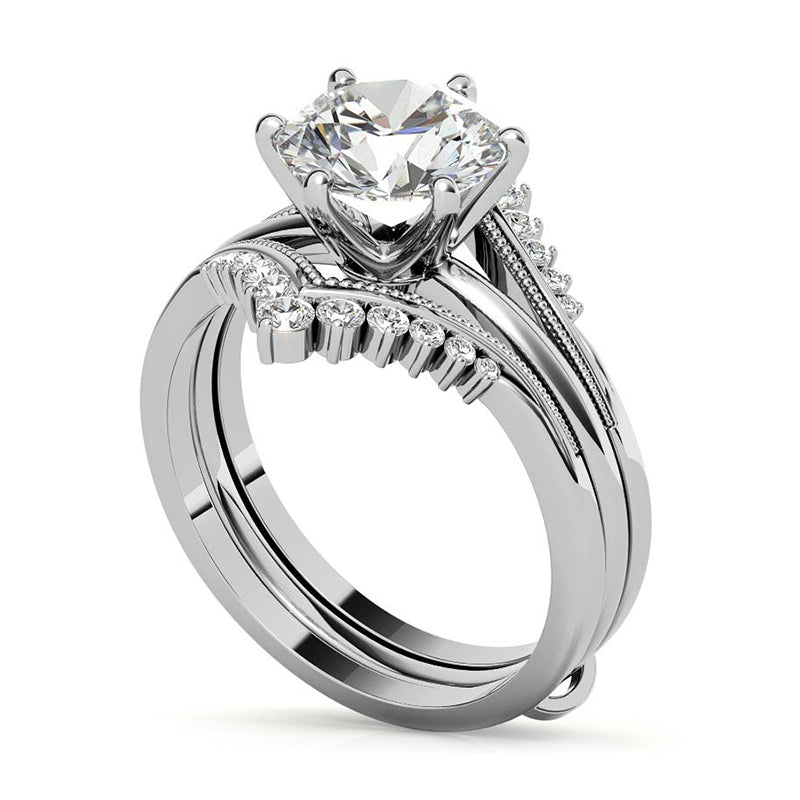 Solitaire Moissanite With Enhancer Shank Bridal Engagement Ring Set