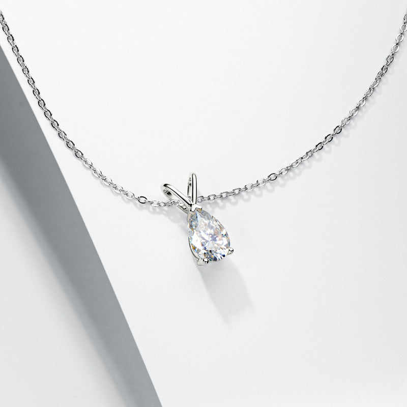 Solitaire Pear-Cut Moissanite Sterling Silver Necklace Pendant