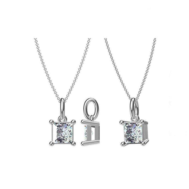 Solitaire Princess-Cut Moissanite Sterling Silver Necklace Pendant