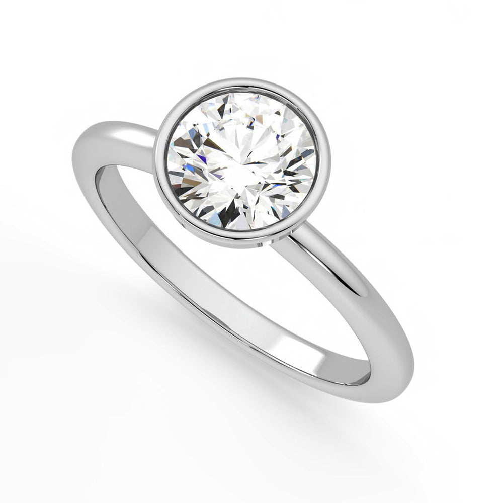 Solitaire Round Moissanite Bezel Set Engagement Ring