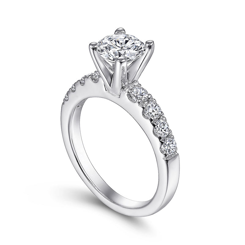 Solitaire Round Moissanite Four Prong Pave Engagement Ring