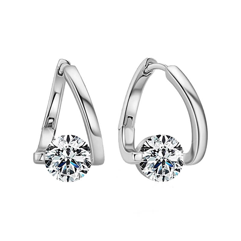 Solitaire Round Moissanite Hoop Earrings In Sterling Silver