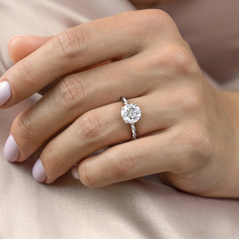 Solitaire Round Moissanite Twisted Rope Bead Engagement Ring