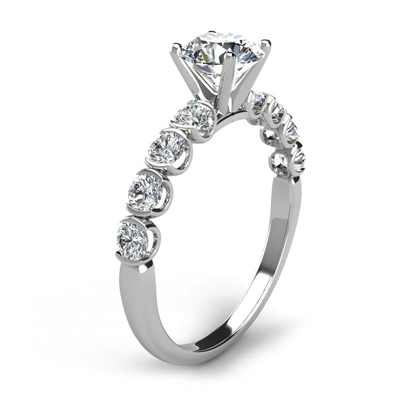 Solitaire with Half Bezel Accents Moissanite Engagement Ring