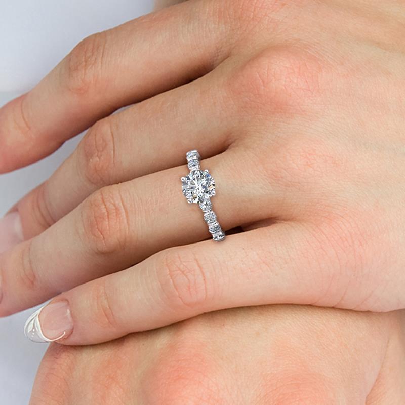 Solitaire with Half Bezel Accents Moissanite Engagement Ring