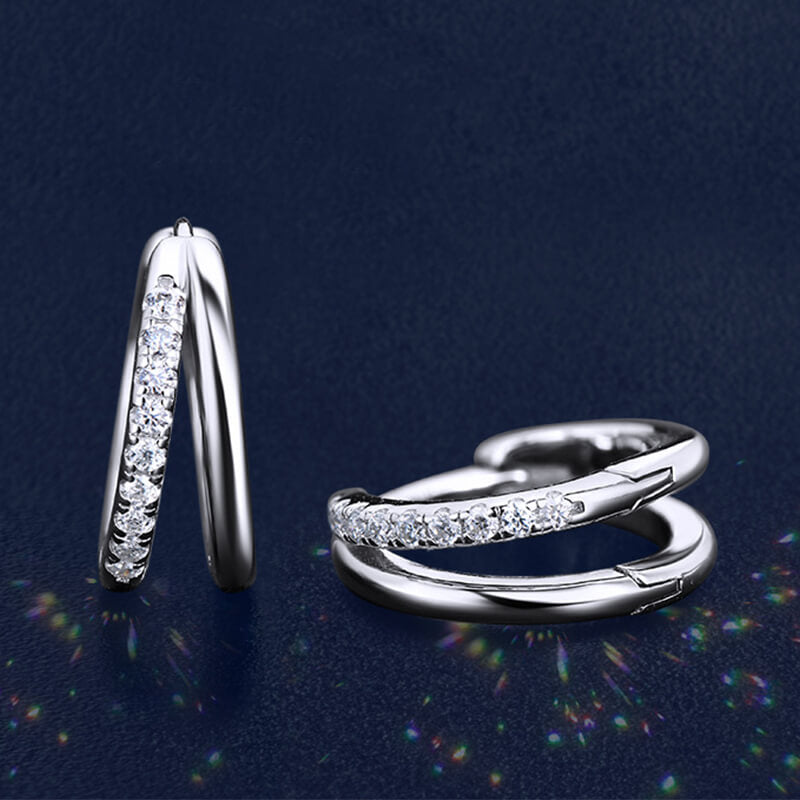 Split Hoop Moissanite Pave Earrings In Sterling Silver