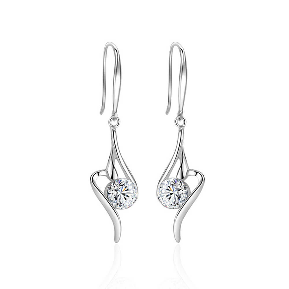 Fashion Solitaire Round Moissanite Sterling Silver Earrings