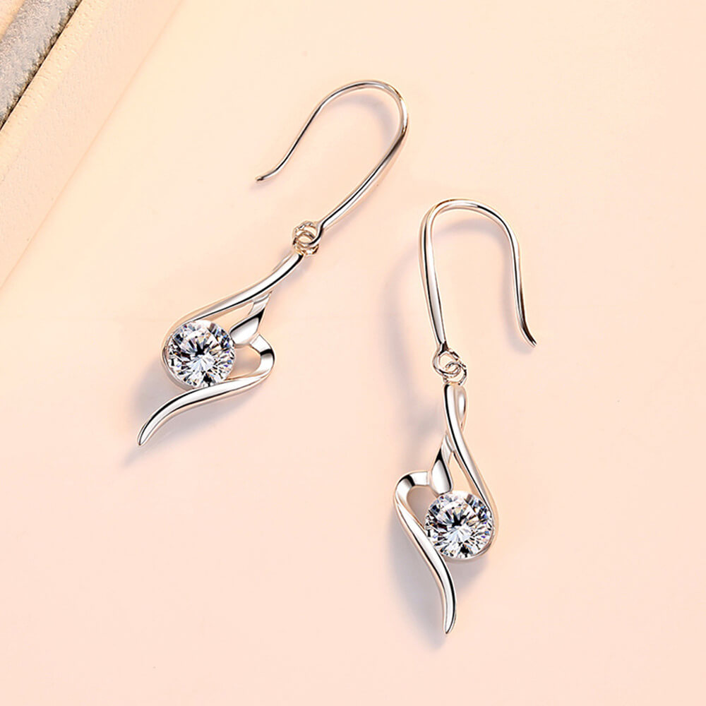 Fashion Solitaire Round Moissanite Sterling Silver Earrings