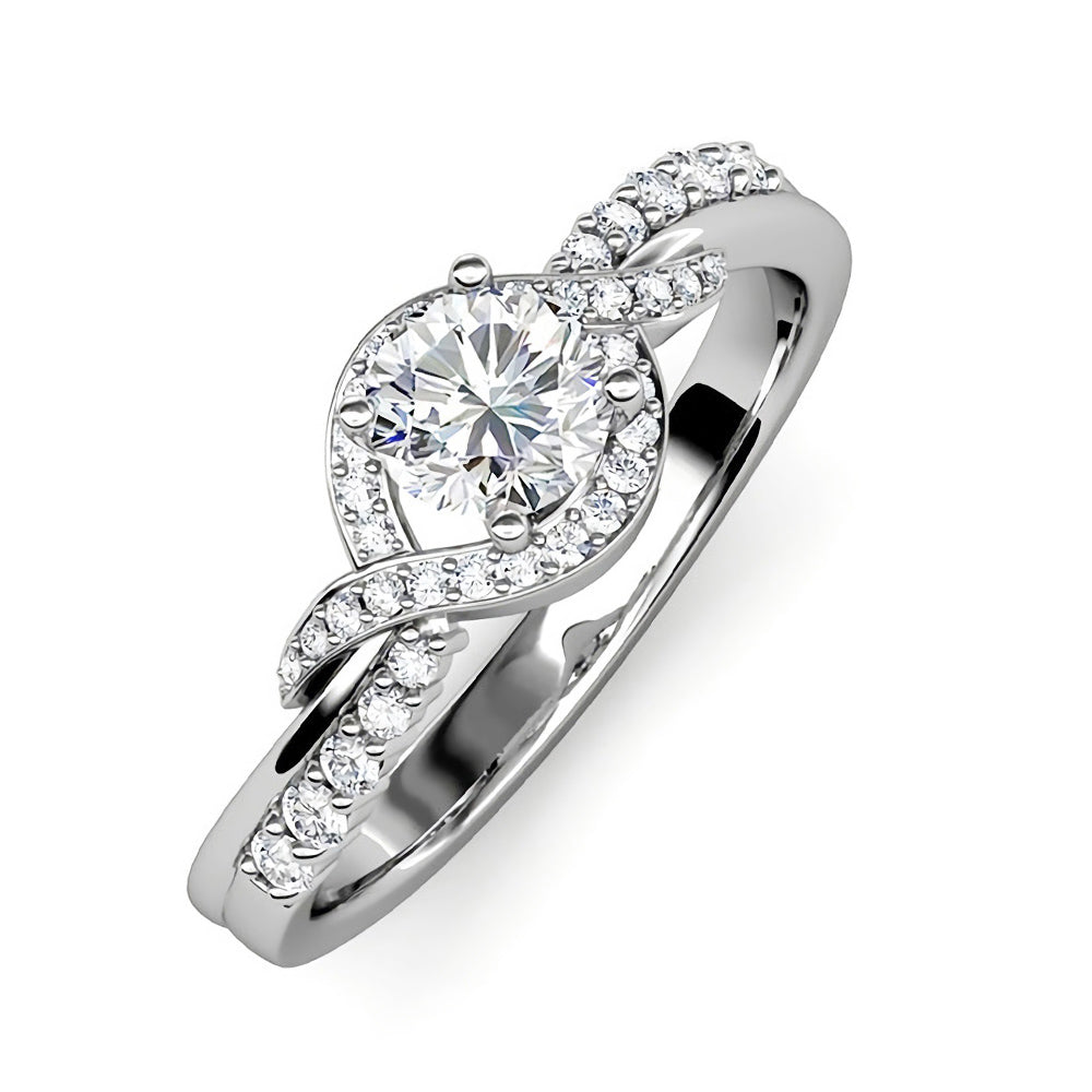 Swirl Bypass Halo Moissanite Twisted Pave Engagement Ring