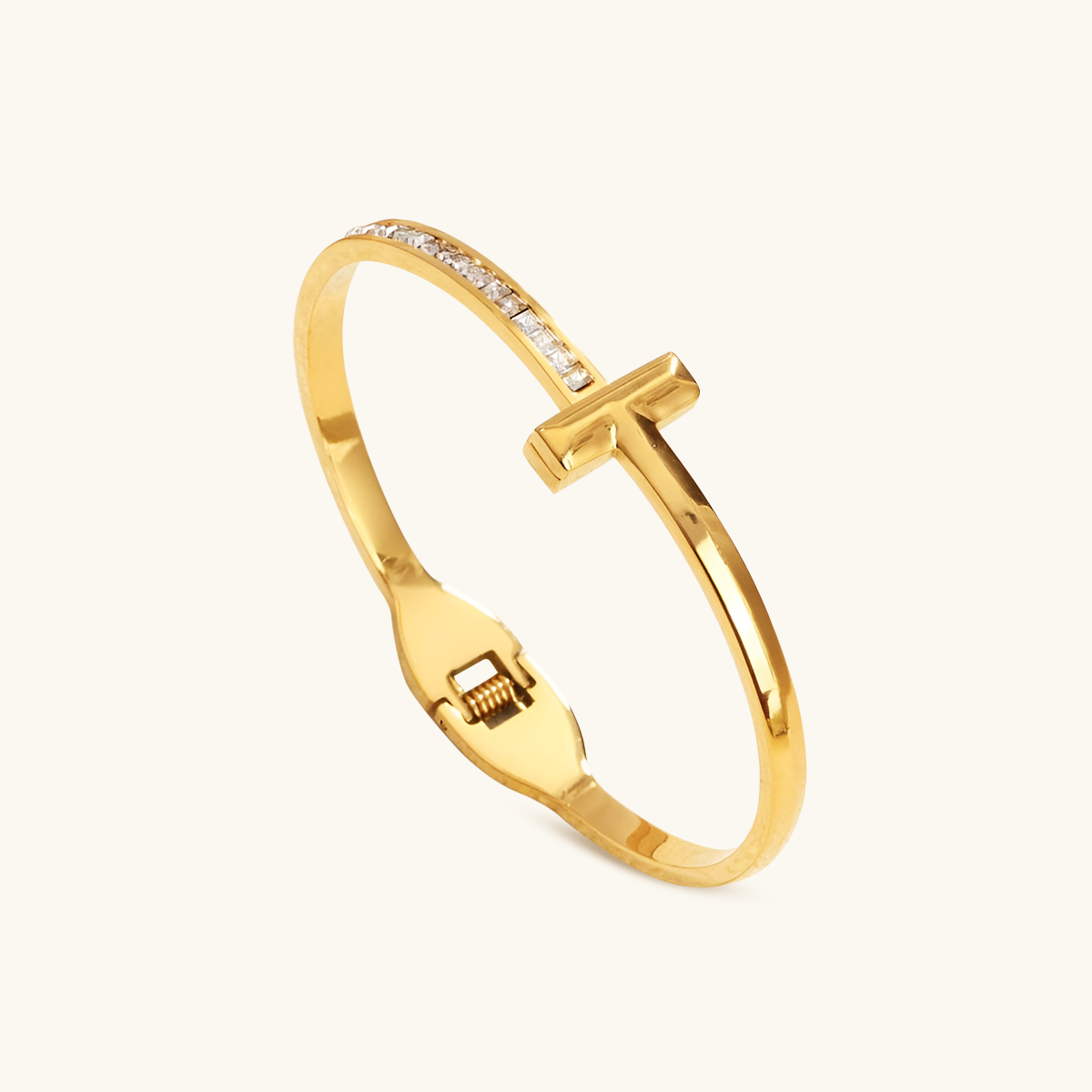 T-Bar Stone Bangle - Gold