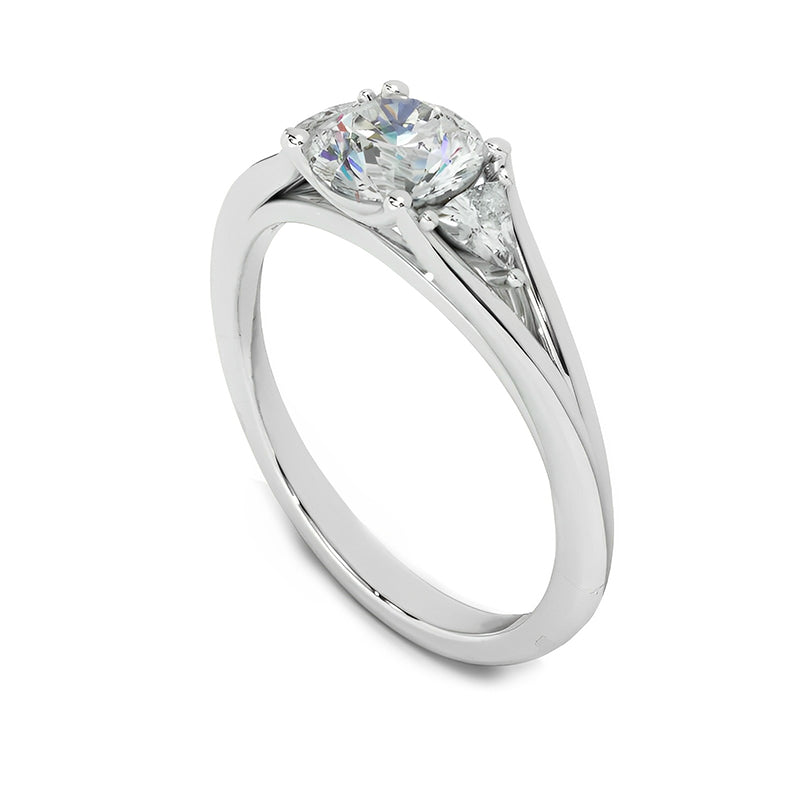 Three Stone Round Moissanite And Trillion Accents Engagement Ring