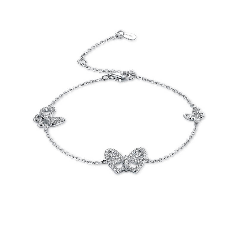 Three Butterfly Moissanite Sterling Silver Bracelet