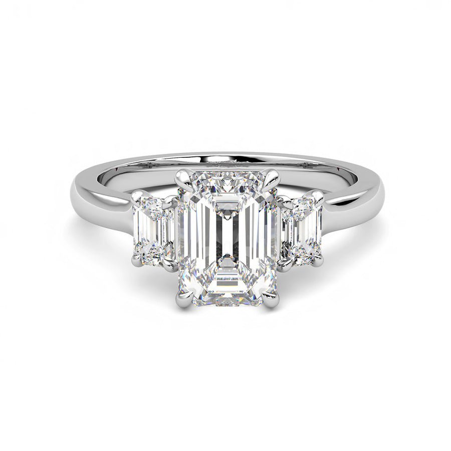 Three Stone Emerald-Cut Moissanite Engagement Ring