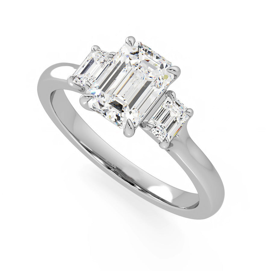 Three Stone Emerald-Cut Moissanite Engagement Ring