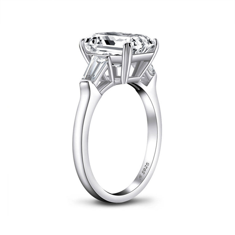 Three Stone Emerald Cut Moissanite Tapered Baguette Engagement Ring