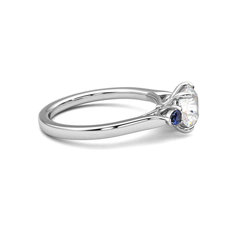 Three Stone Moissanite And Blue Sapphire Engagement Ring