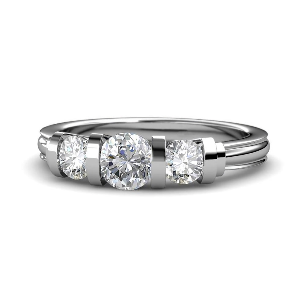 Three Stone Moissanite Bar Set Engagement Ring