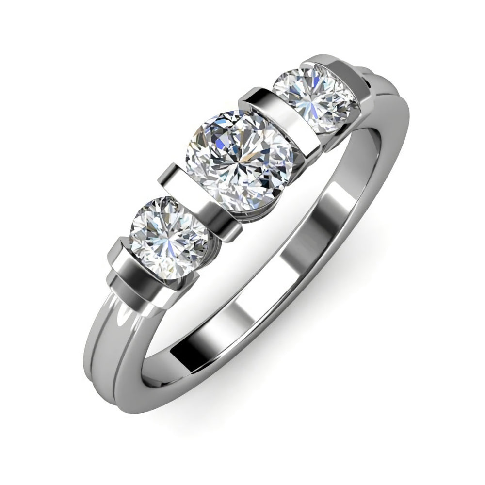 Three Stone Moissanite Bar Set Engagement Ring