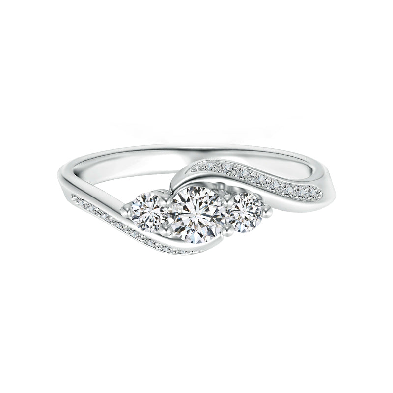 Three Stone Moissanite Bypass Pave Engagement Ring