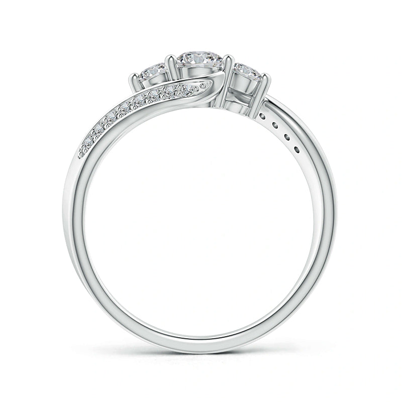 Three Stone Moissanite Bypass Pave Engagement Ring