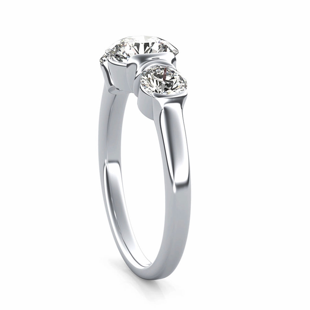 Three Stone Moissanite Half Bezel Engagement Ring