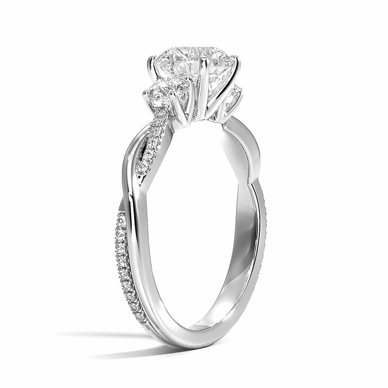 Three Stone Moissanite Petite Twisted Vine Pave Engagement Ring