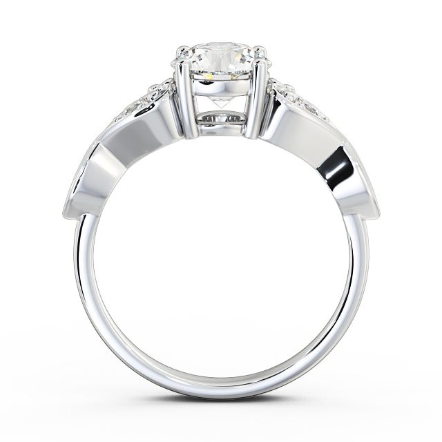 Three Stone Moissanite Scroll Accents Engagement Ring