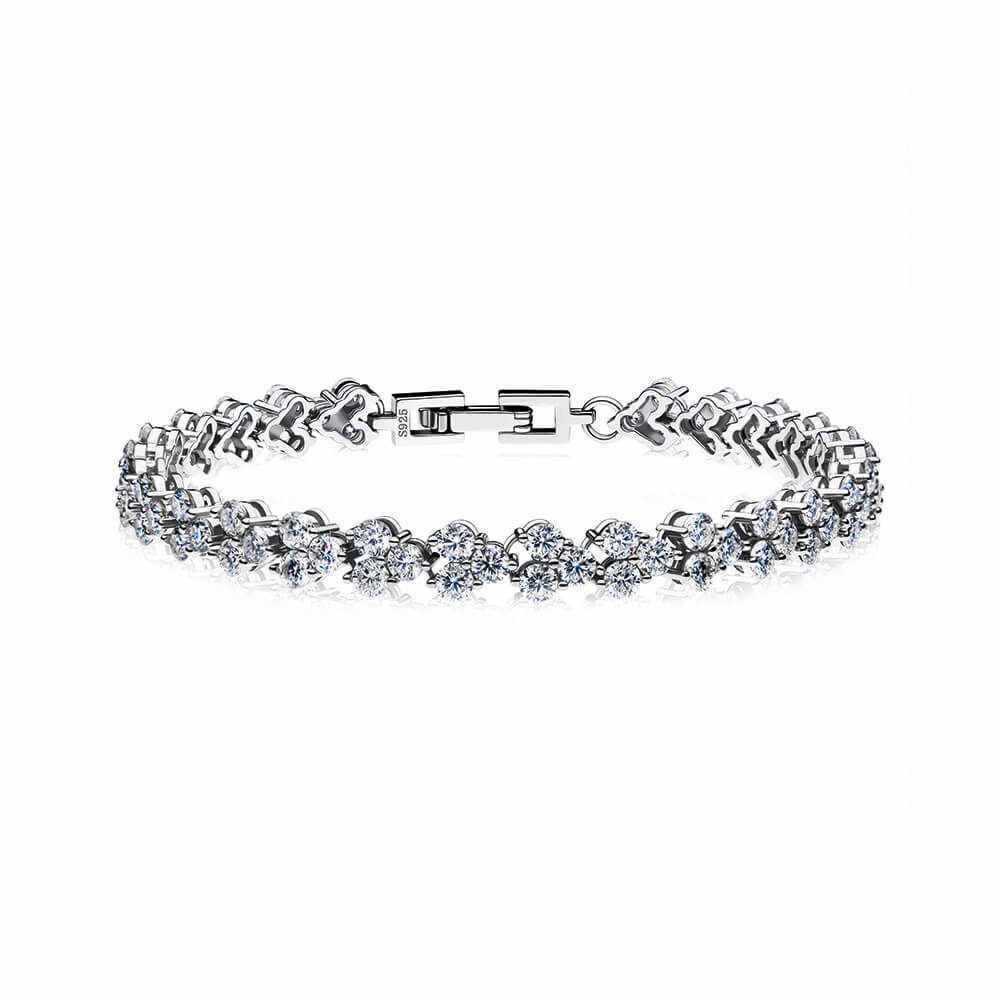 Three Stone Moissanite Tennis Sterling Silver Bracelet