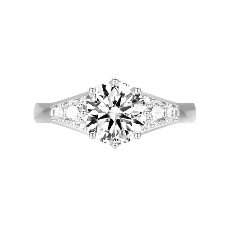 Three Stone Moissanite With Accents Engagement Ring