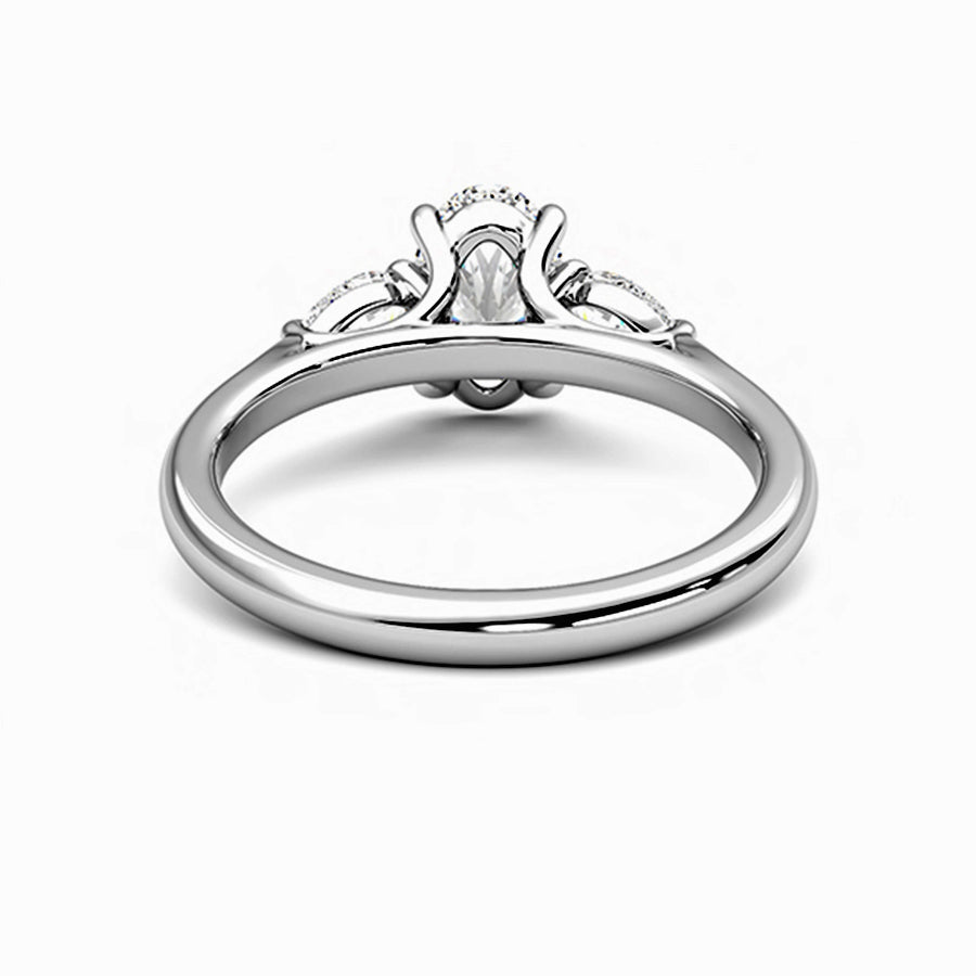 Three Stone Oval Cut Moissanite Pear Cut Side Stone Engagement Ring