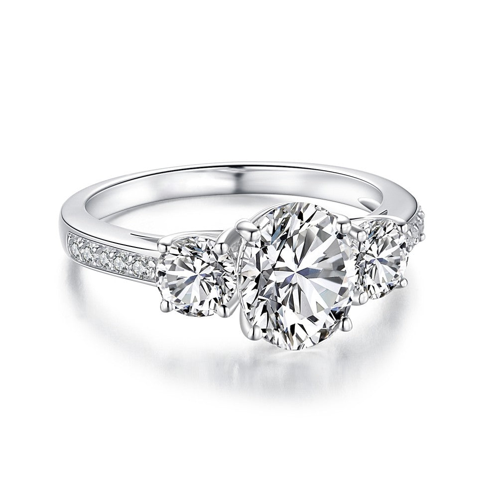 Three Stone Oval Moissanite Channel-Set Engagement Ring