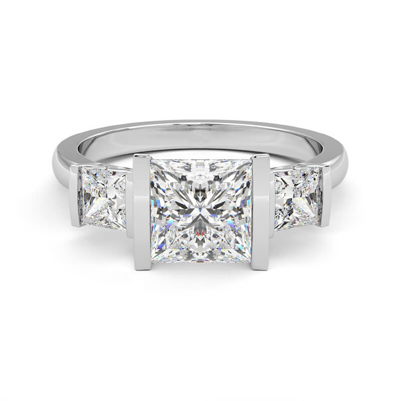 Three Stone Princess Cut Moissanite Bar Set Engagement Ring