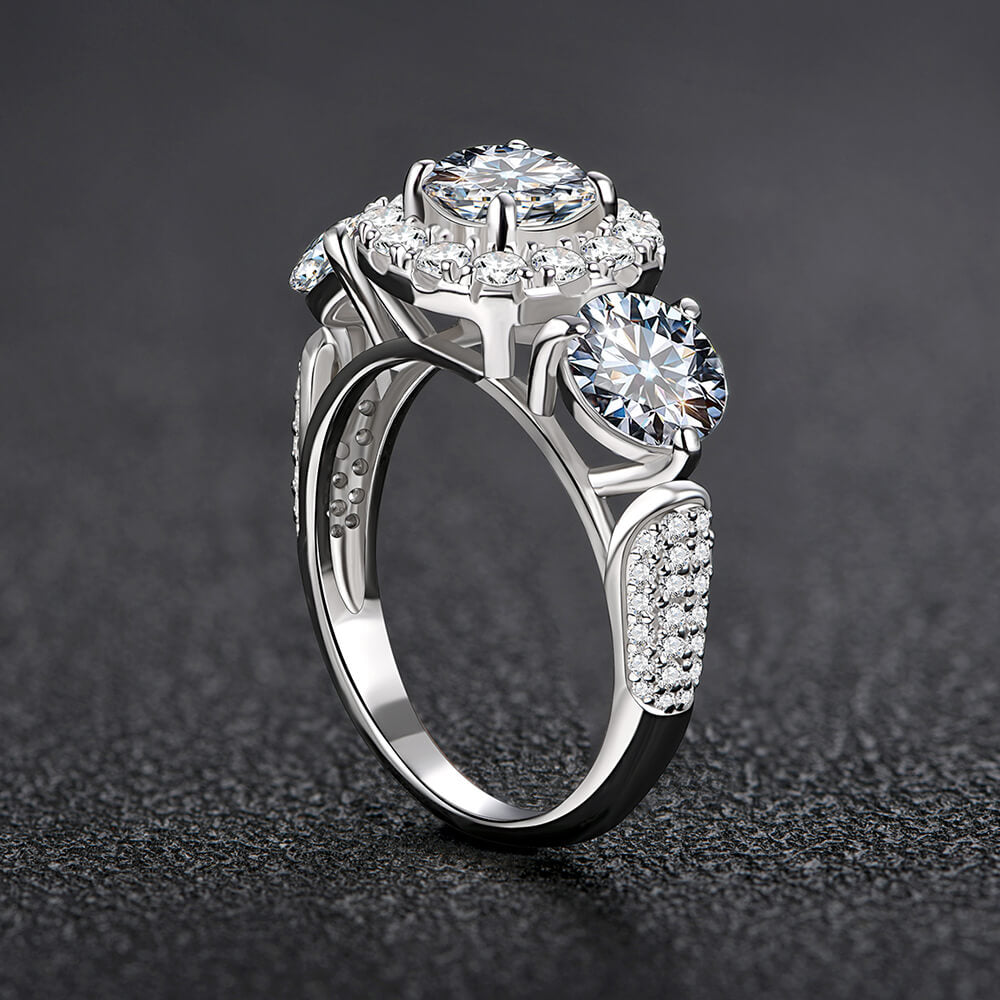 3CT Three Stone Round Cut Moissanite Engagement Ring