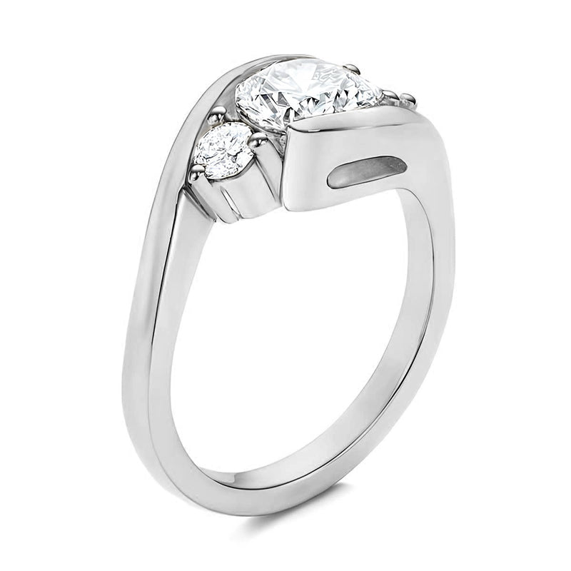 Three Stone Tension Set Moissanite Bypass Engagement Ring