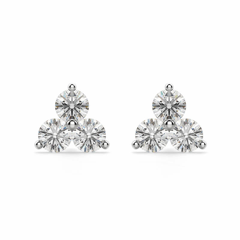 Trilogy Moissanite Cluster Stud Earrings In Sterling Silver