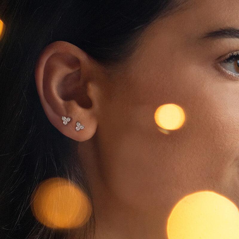 Trilogy Moissanite Cluster Stud Earrings In Sterling Silver