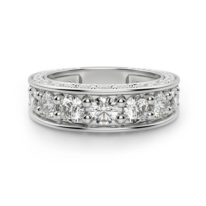 Triple Channel Set Moissanite Half Eternity Wedding Band