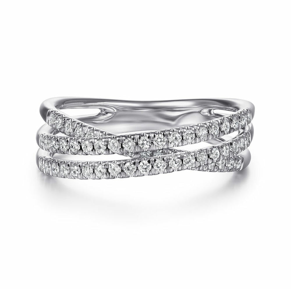 Triple Criss-Cross Moissanite Pave Half Eternity Wedding Band Ring