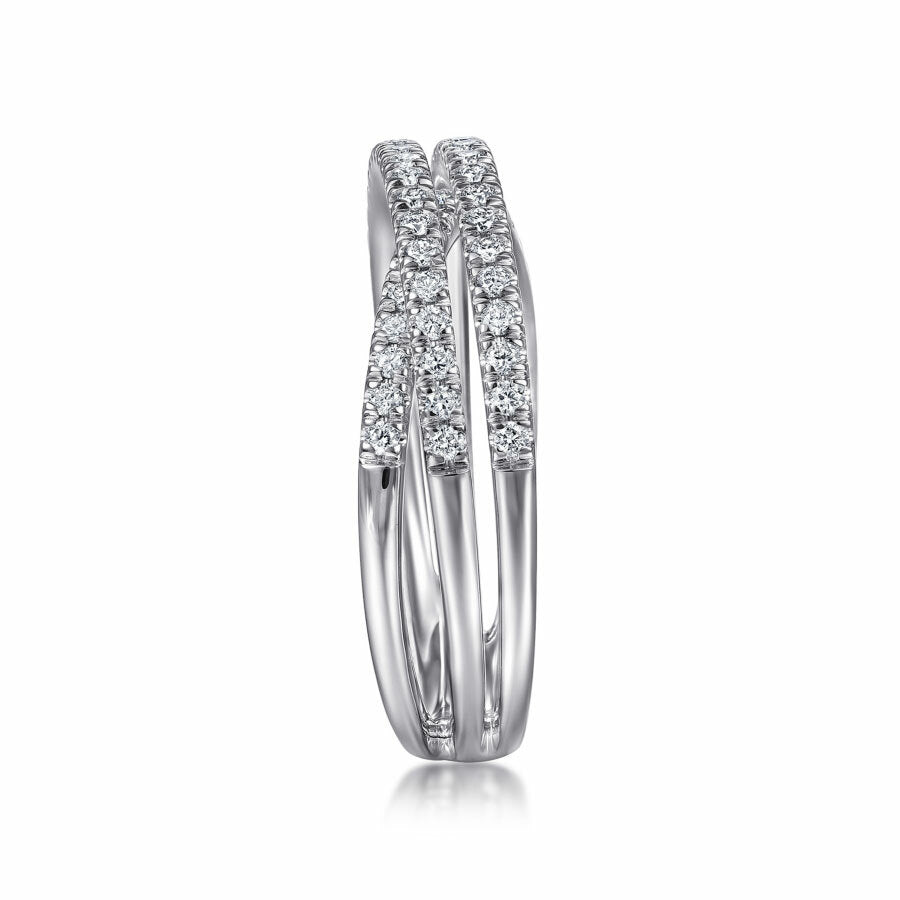 Triple Criss-Cross Moissanite Pave Half Eternity Wedding Band Ring