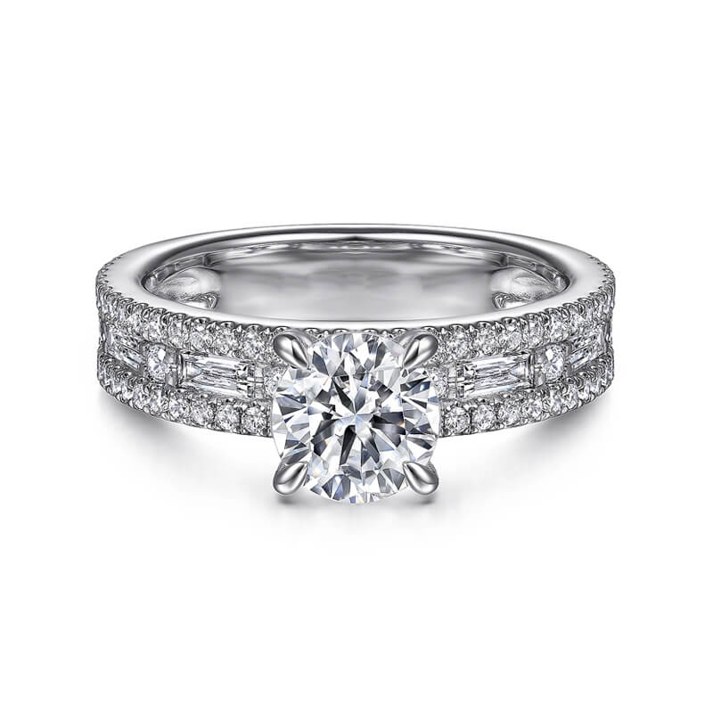 Triple Pave Round Moissanite Wide Band Engagement Ring