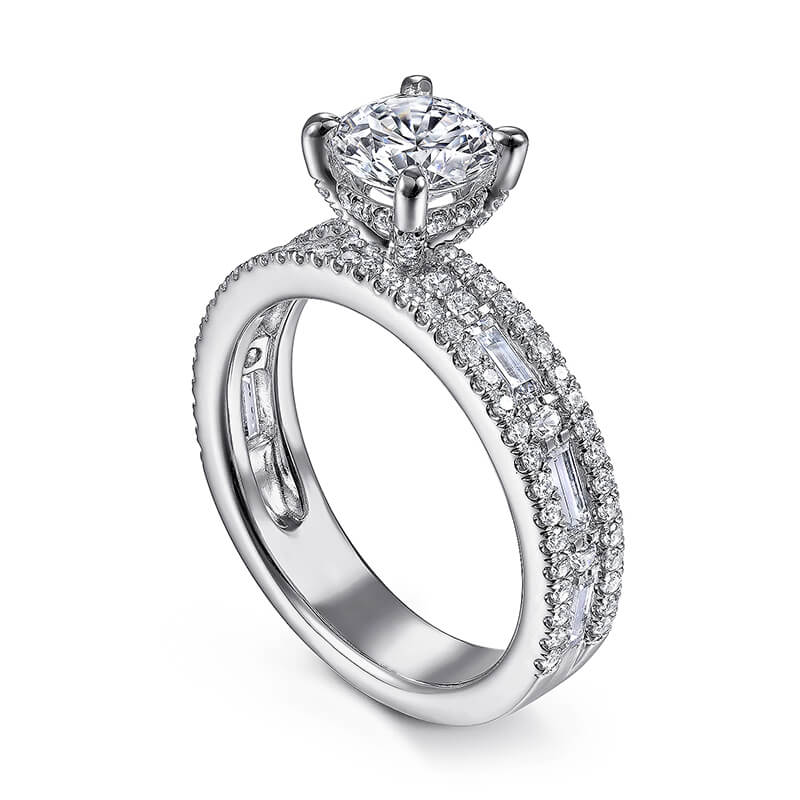Triple Pave Round Moissanite Wide Band Engagement Ring