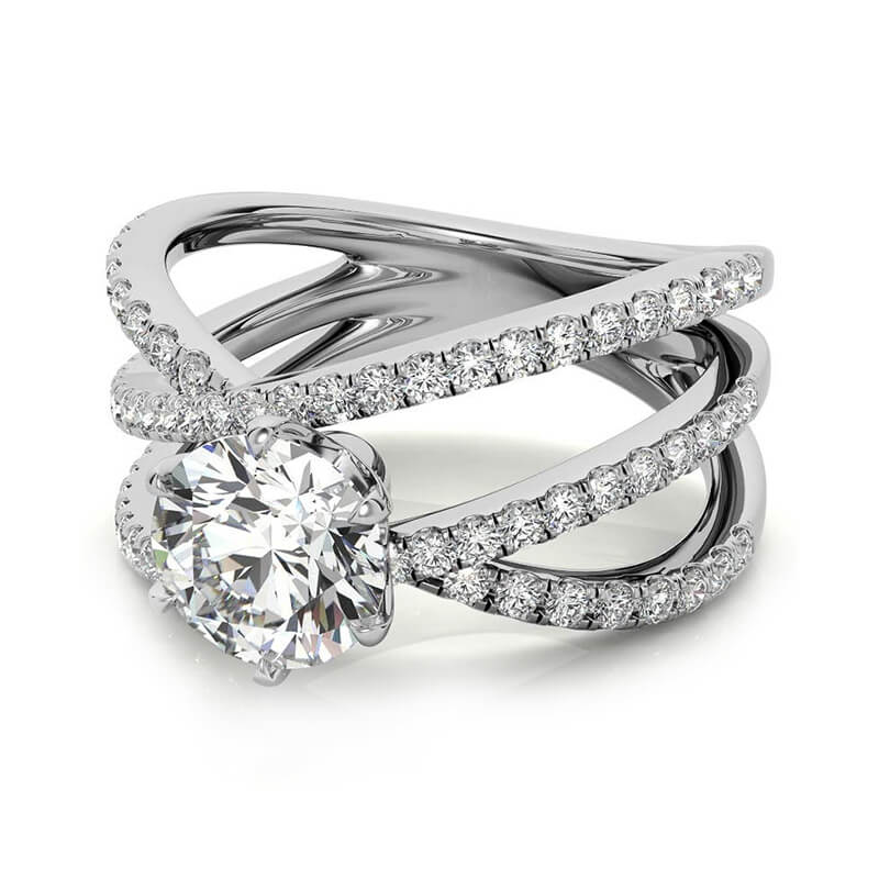 Triple Row Criss-Cross Moissanite Pave Engagement Ring