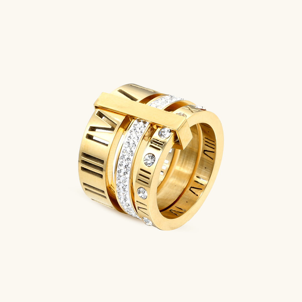 Triple Stack Stone Ring - Gold