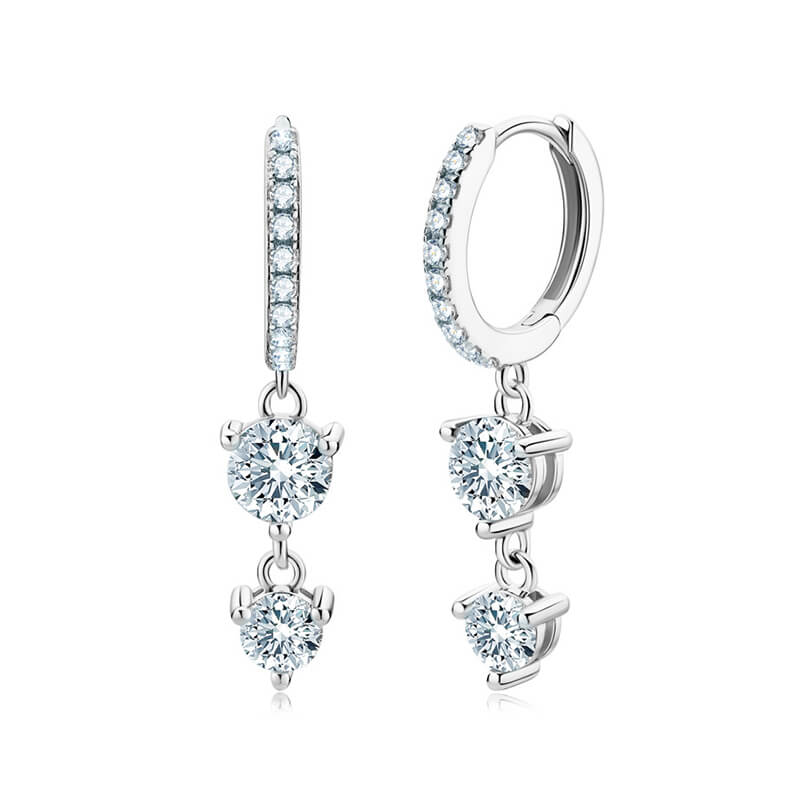 Two Stone Tassel Moissanite Drop Earrings In Sterling Silver