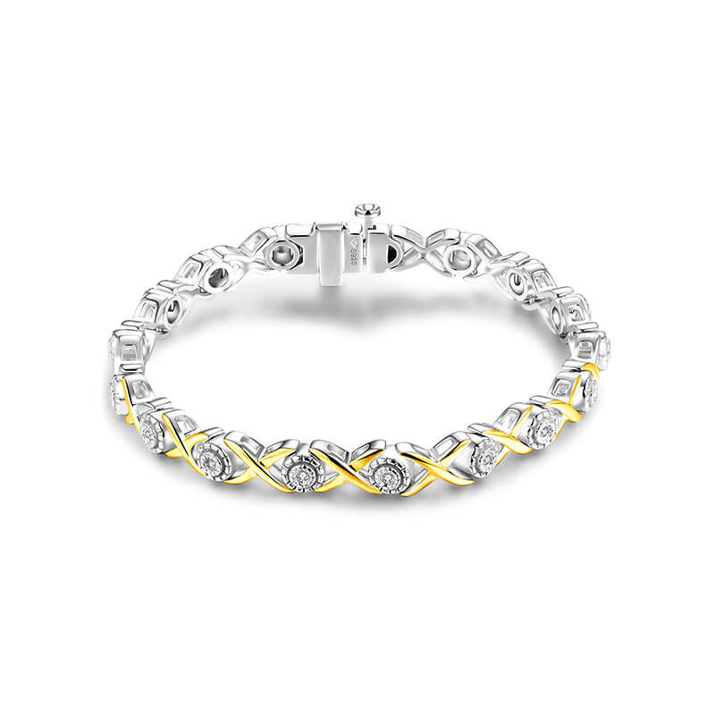 Two Tone Bezel Moissanite X-Shape Tennis Bracelet In Sterling Silver