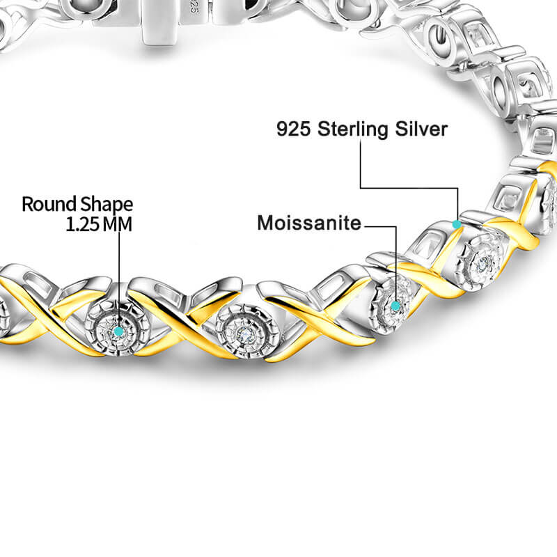 Two Tone Bezel Moissanite X-Shape Tennis Bracelet In Sterling Silver